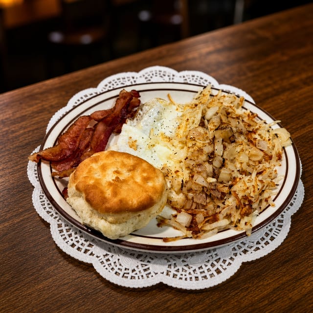 Two Eggs with Bacon or Sausage Platter.
